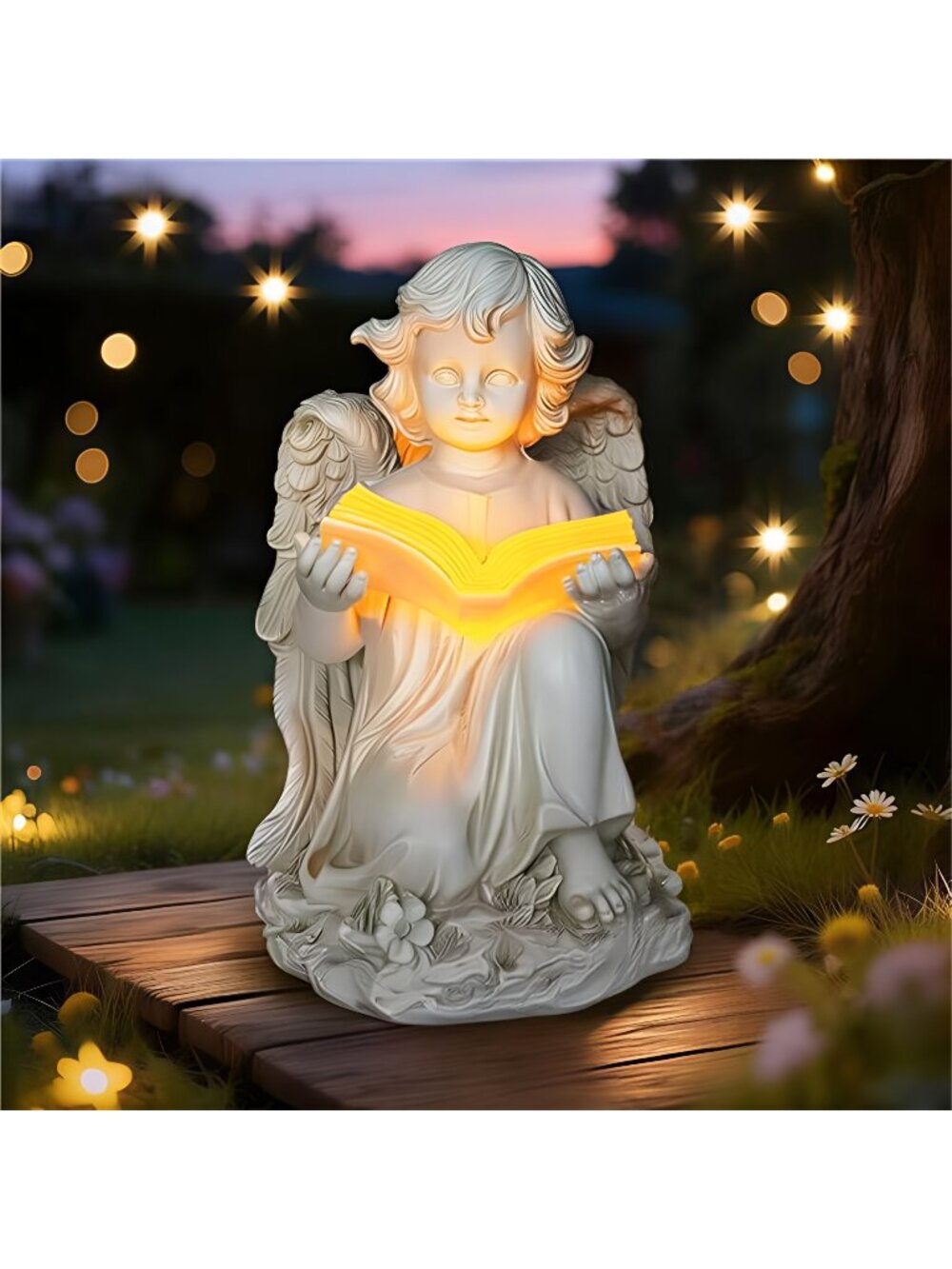 Garden Angel Statues for Outside, Solar Angel for Garden with Bible & Cemetery